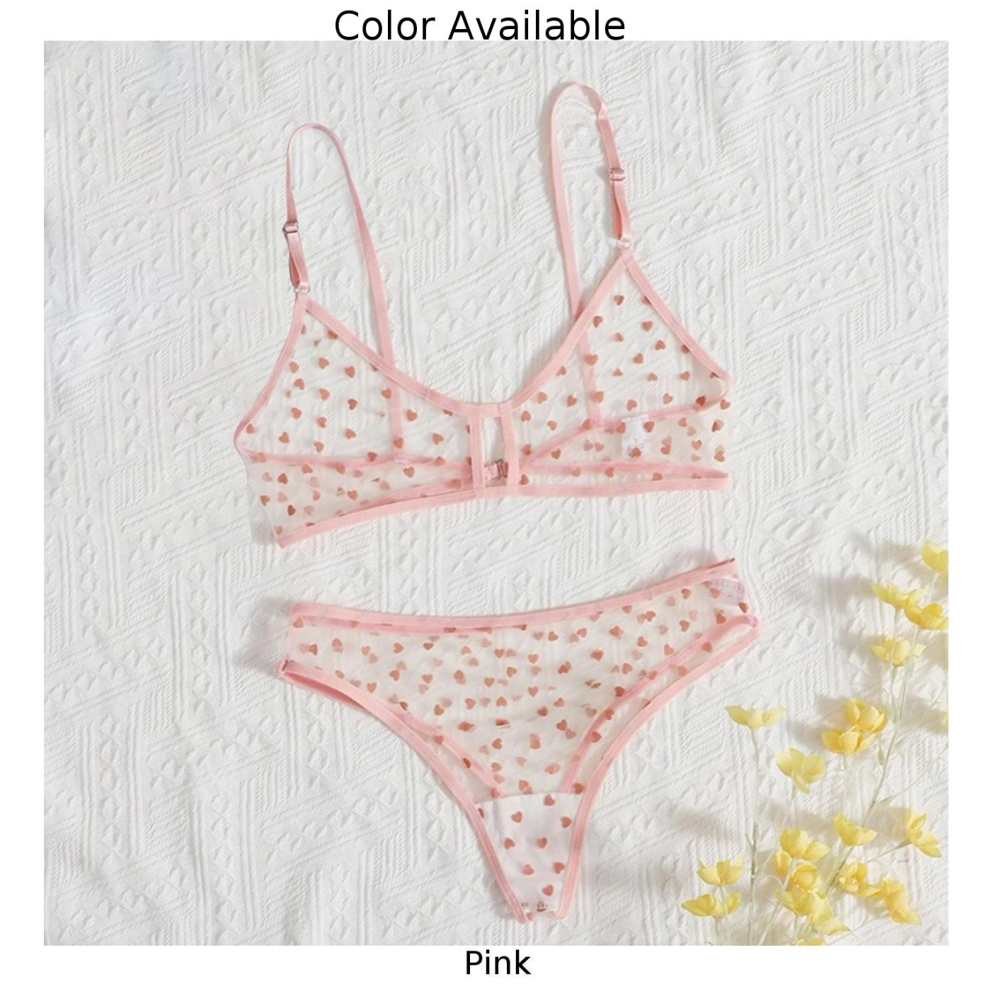 Women Sexy Sheer Lingerie Set Ultra-thin Mesh See-through Erotic Underwear Heart Shape Cute Bra Set Cute Seamless Nightwear