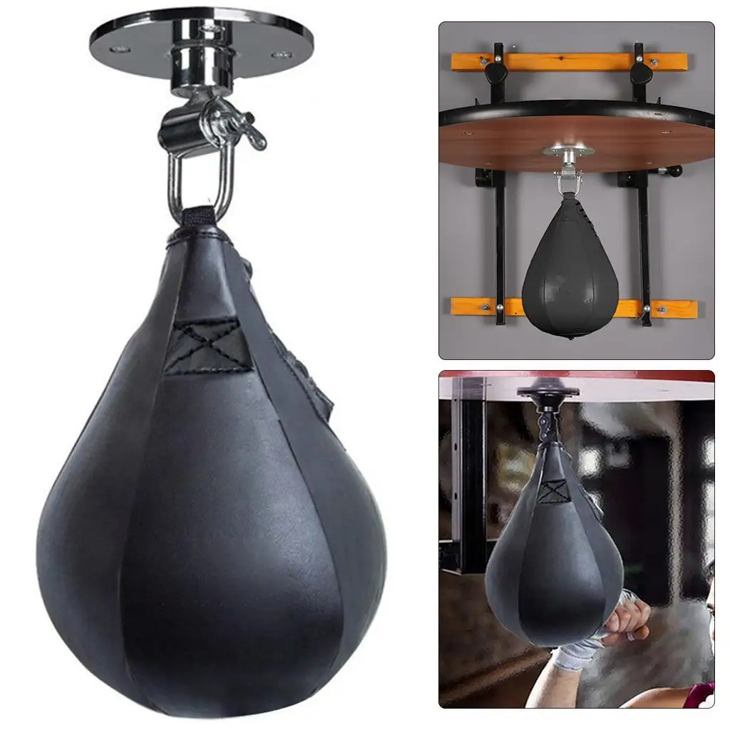 Pear Boxing Training Speedbag Heavy Duty PU Leather Hanging Swivel Punch Ball Speedball for Boxing MMA Muay Thai Fitness Workout