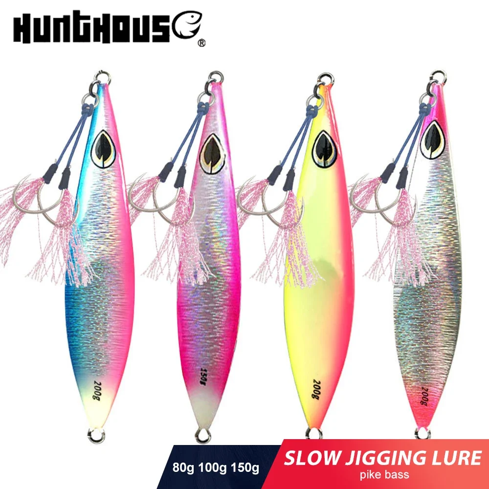 

Hunthouse Slow Metal Jig Sea Fishing Lure Sinking Jigging Hard Bait 80g 100g 150g Laser Luminous Saltwater Angler Fish Tackle