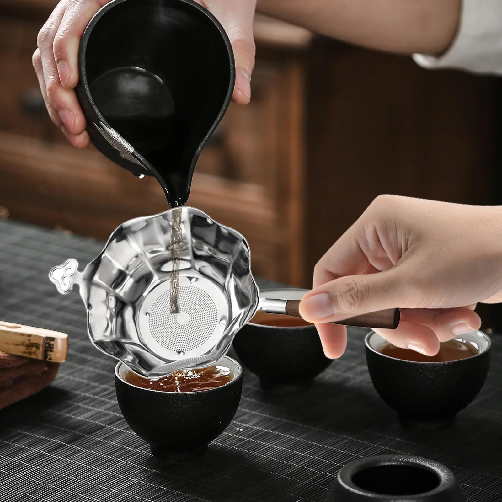 Wooden Handle Tea Strainer Comfortable Handle for Commercial Use Tea Room