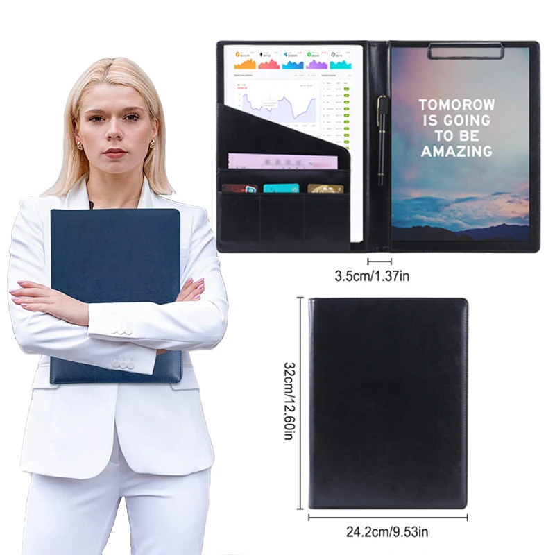 Document bag Leather folder Folder for A4 Documents Leather File Organizer PU Business Contract Portfolio Manager Clipboard Book Holder Office School Supply