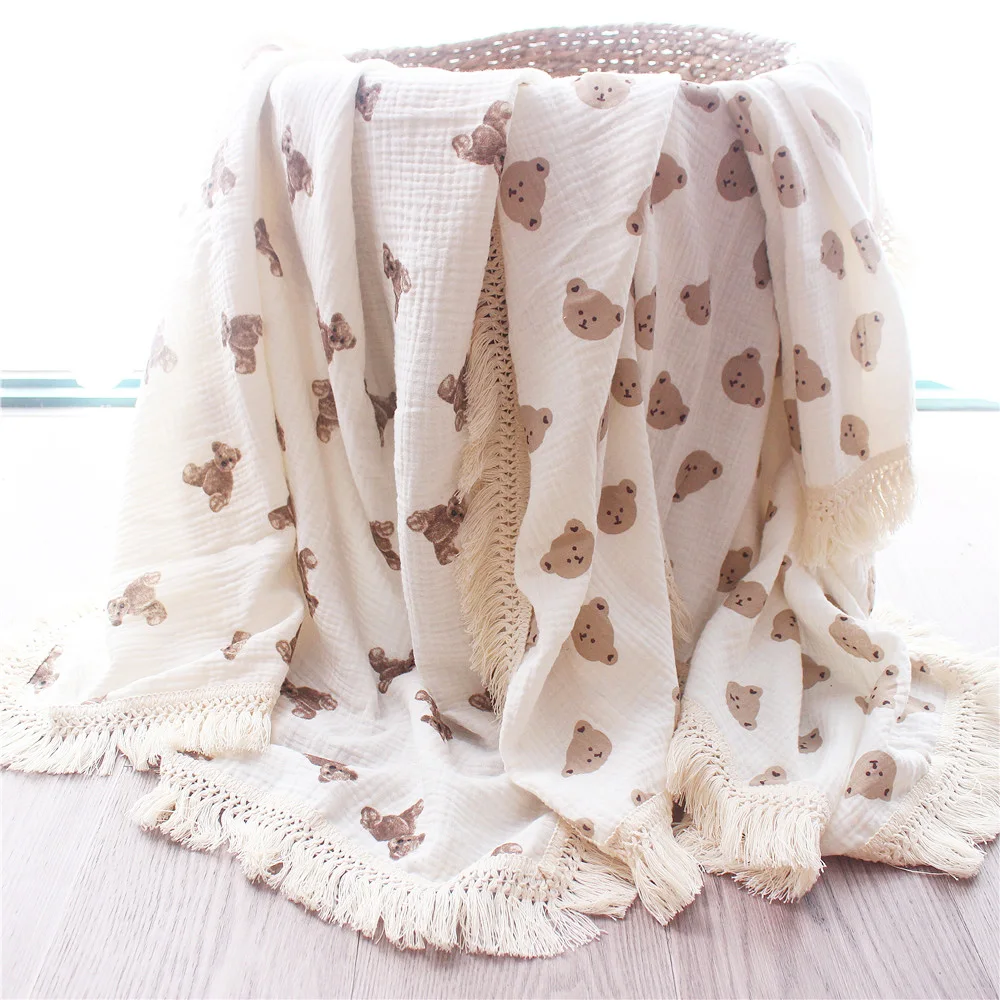 

Muslin Newborn Blankets with Tassels Cotton New Born Swaddle Wrap Baby Stroller Bed Blanket Infant Bedding Accessories