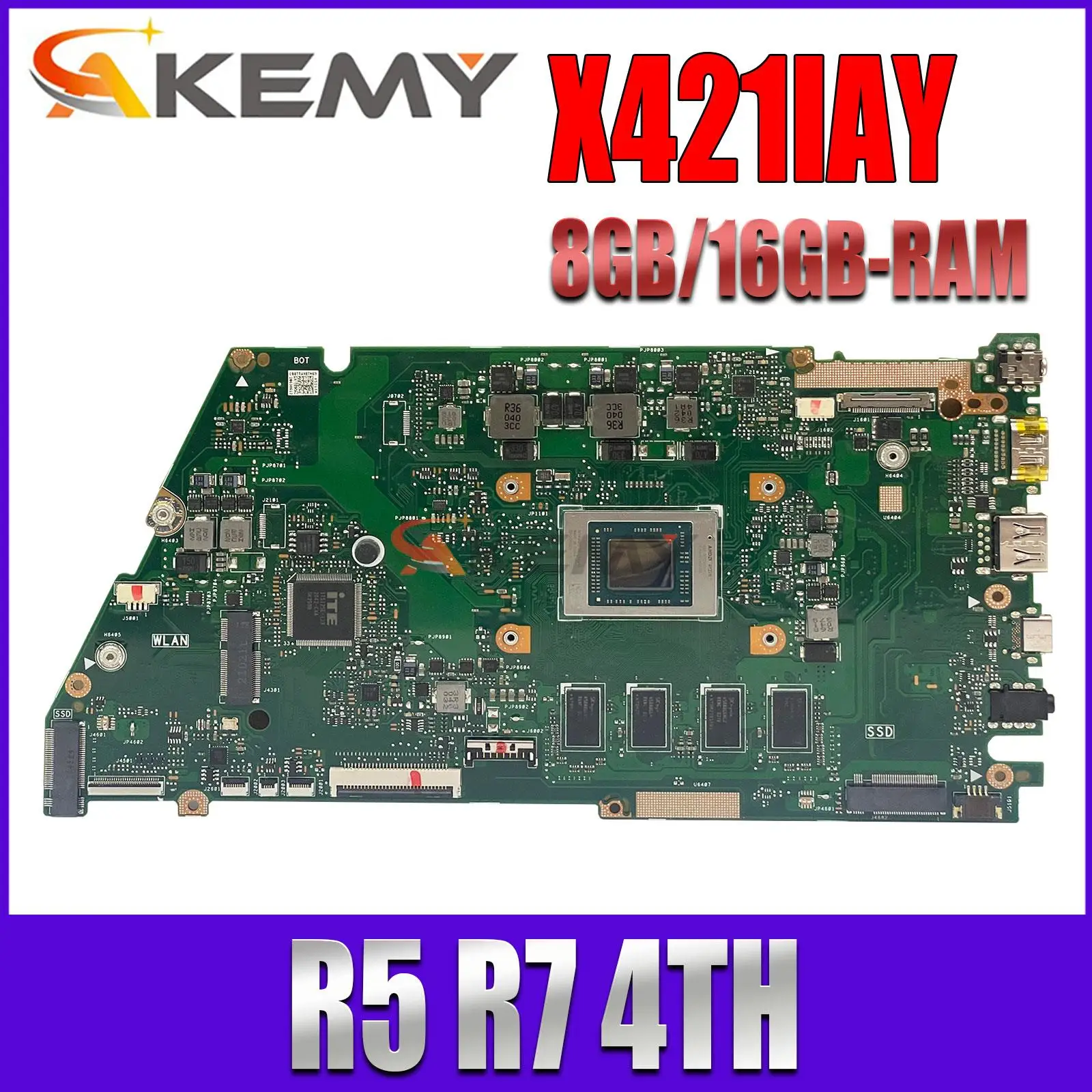 Mainboard X421IA For ASUS Vivo Book X421IAY X521IA Laptop Motherboard With R5-4500U R7-4500U 8GB/16GB RAM 100% Test  OK laptop mainboard for lenovo b490 notebook mainboard la48 mb 11264 1m 48 4td06 01m ddr3 hm77 integrated 100% test ok