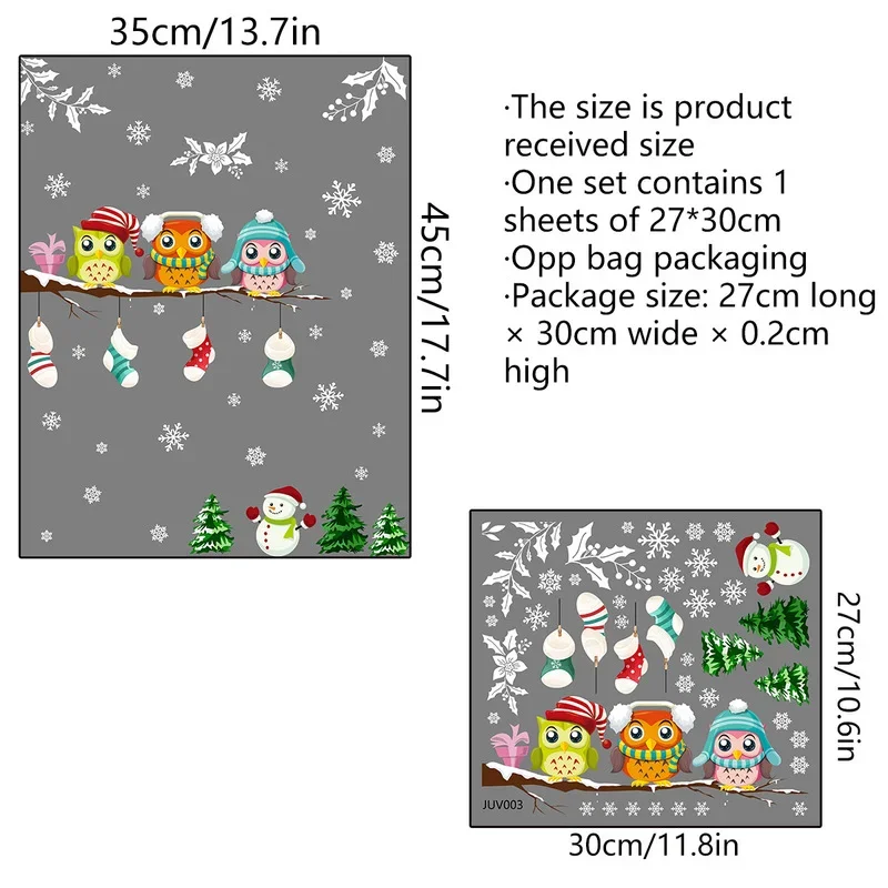 Electrostatic Glass Stickers Christmas Tree Branch Owl Snowflake Living Room Bedroom Window Decoration Wall Stickers wall stickers window stickers