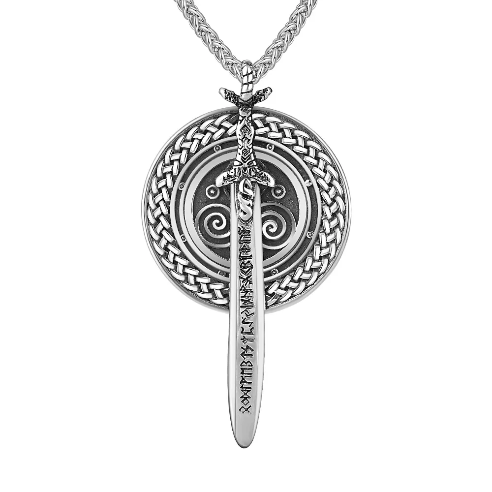 Viking Rune Triangolo Nodo Celtico Spada Scudo Ciondolo Collana Uomo Gioielli In Acciaio Inossidabile