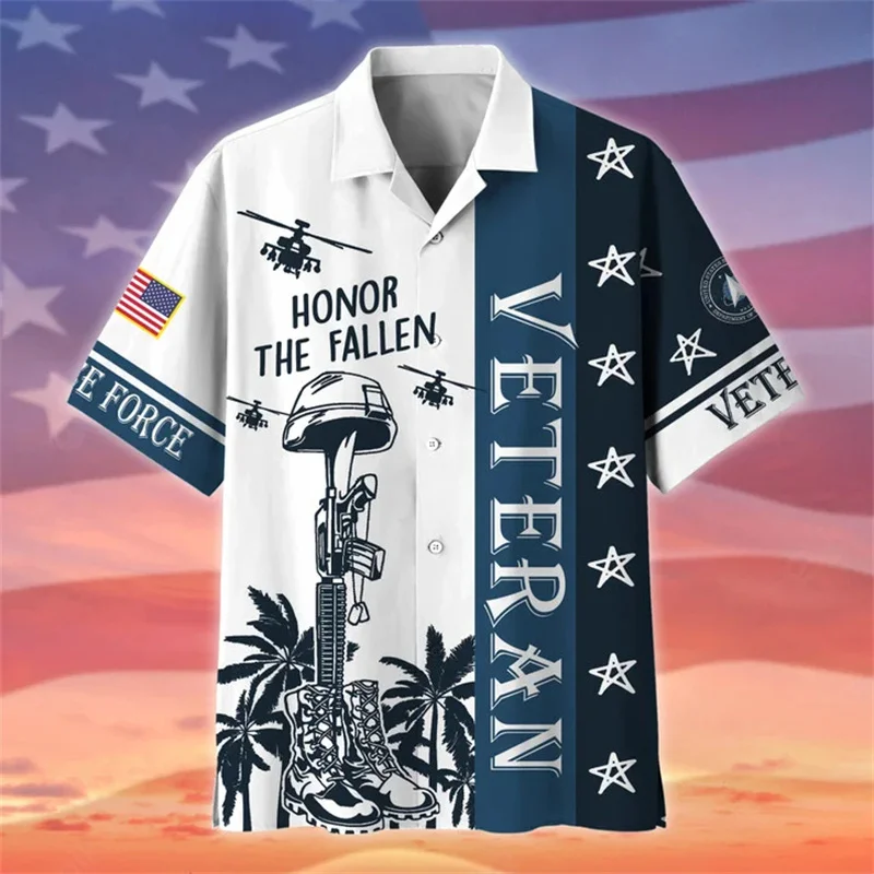 

New Summer 3D Printing United States Soldiers Armys Veterans Shirts For Men Cool Fashion Short Shirts Hawaiian Y2k Tops Clothing
