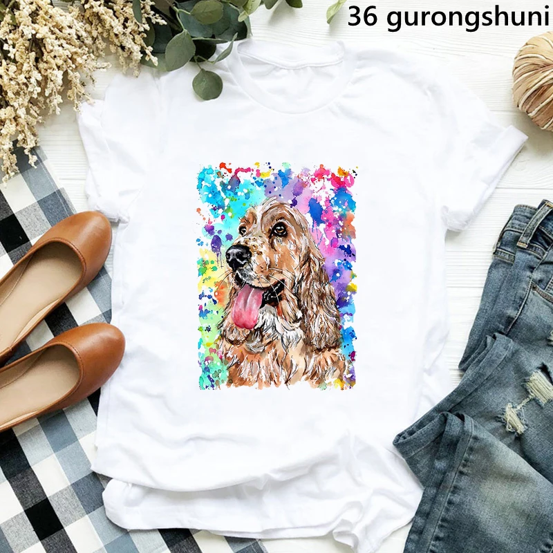 Frieden Liebe Border Collie/Cockerspaniel/Shih Tzu/Bernese/Pyrenäen Druck T-shirt Frauen Lustige Regenbogen Leopard T shirt Mädchen T-Shirt – Detail 17