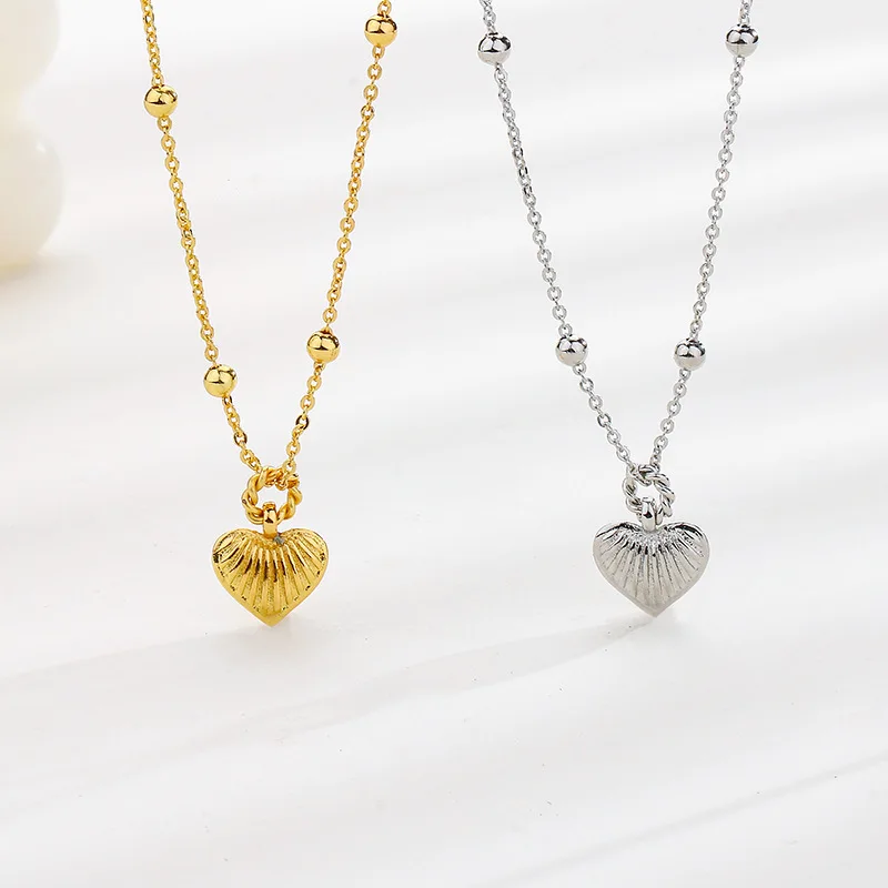 

KOFSAC Simple Shell Pattern Heart Necklace Women Popular 925 Sterling Silver Beads Clavicle Chain Necklaces Lady Birthday Gift