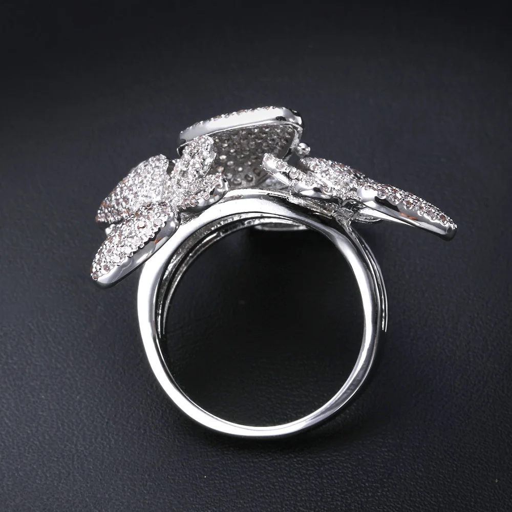 Luxury Butterfly Ring Pave Tiny Cubic Zircon Copper With Thick Platinum Plating Fashion Jewelry For Women