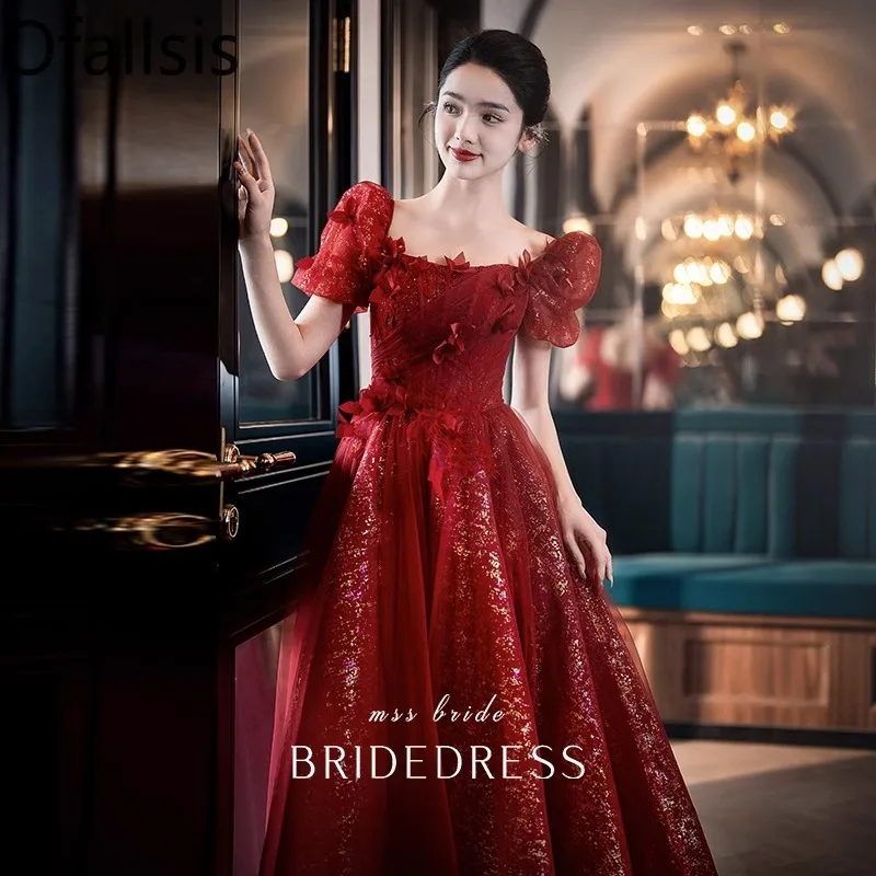 

Ofallsis Cocktail Party Bridal Engagement Dress 2023 Spring Autumn Light Luxury Elegant High End Red Back Door Evening Dresses
