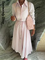 Casual Striped Women Summer Dress Lapel Single Breast Half Sleeve Slim Waist Long Dresses 2025 Autumn Lady Fashion Vacation Robe - Image 4