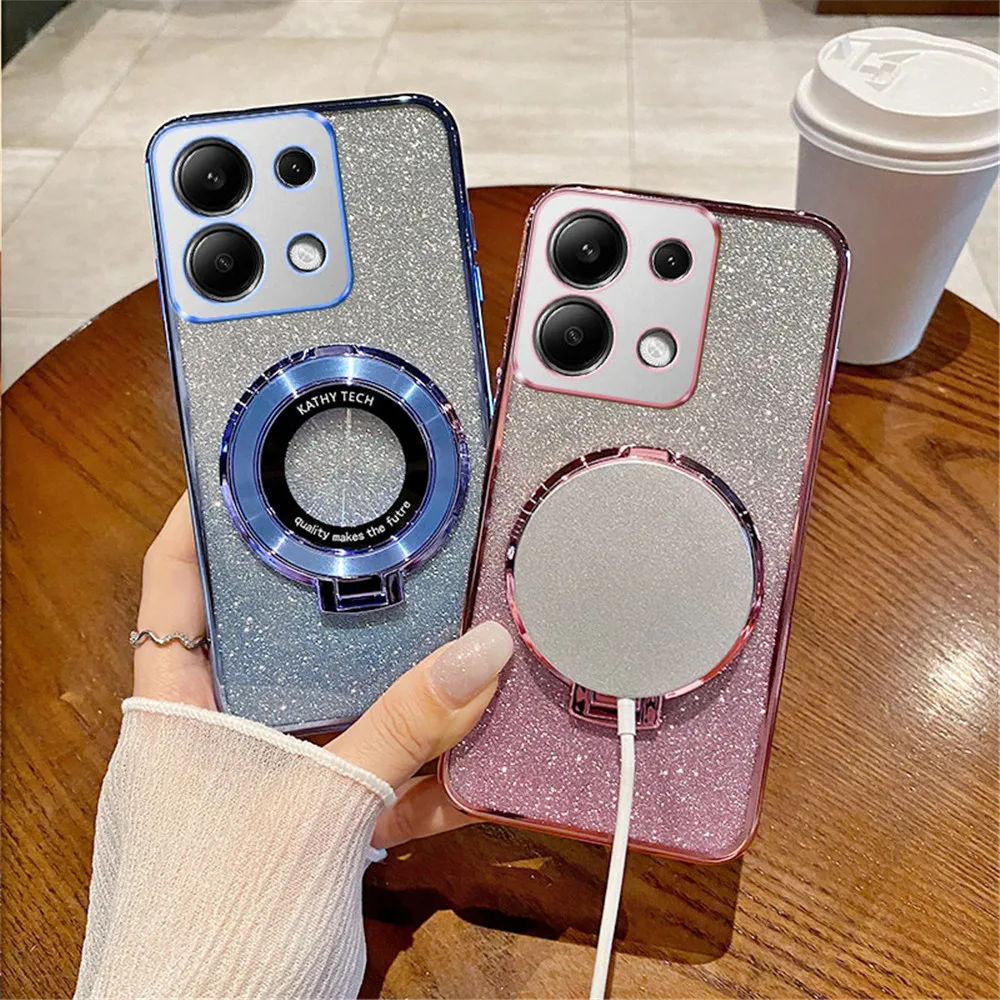 Magnetic Bracket Soft Phone Case with Bling Holder