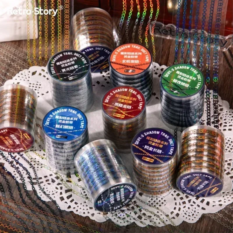 1 롤 테이프 섀도우 핸드북 접착제 50mm * 2m 체인 얼룩 재료 2M 재활용 스티커 PET 스탬핑 패스너 스크랩북킹