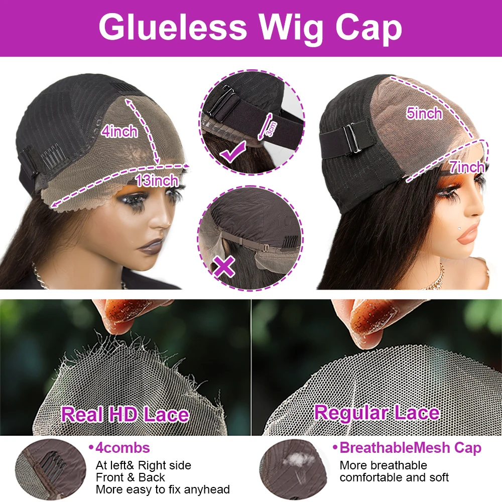 7x5 Glueless Wigs 100% Human Hair Ready To Wear Kinky Curly Short Bob Wigs For Women Deep Wave 13x6 Lace Front Wigs Pre Plucked 6