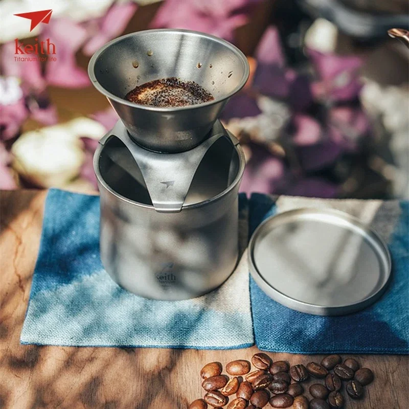 Keith 순수 티타늄 커피 컵, 필터 컵, 드립 필터, 깔때기, 핸드 브루드 다기능 커피 포트 세트, 사무실 선물