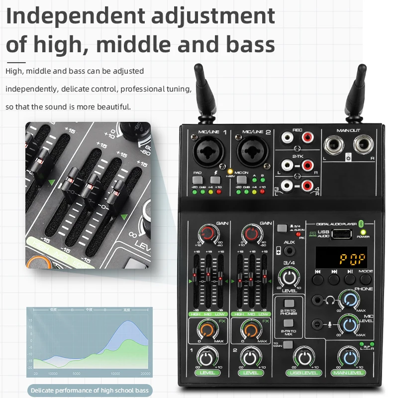 Audio Mixer 4 Channel High Power Amplifie Sound mixing with Microphone Depusheng UF4-M Digital Board Console for Karaoke Stage audio mixer