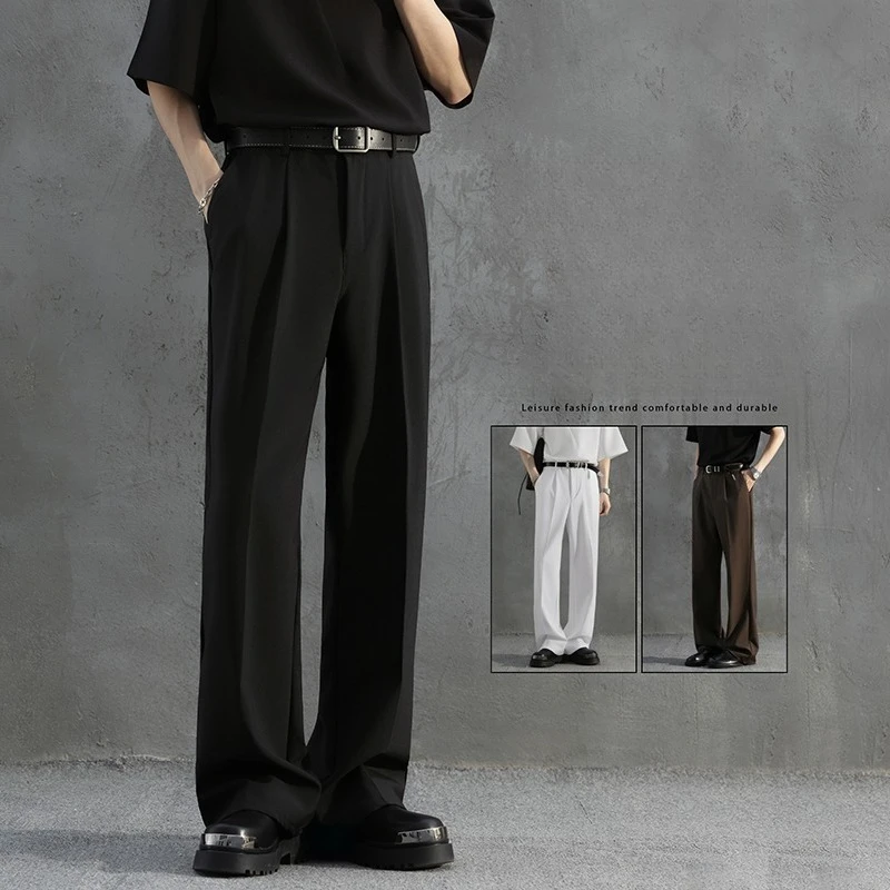 韓国 お洒落 ルーズ ドレープ スーツ パンツ ホワイト高級ドレープスーツパンツメンズファッションドレス