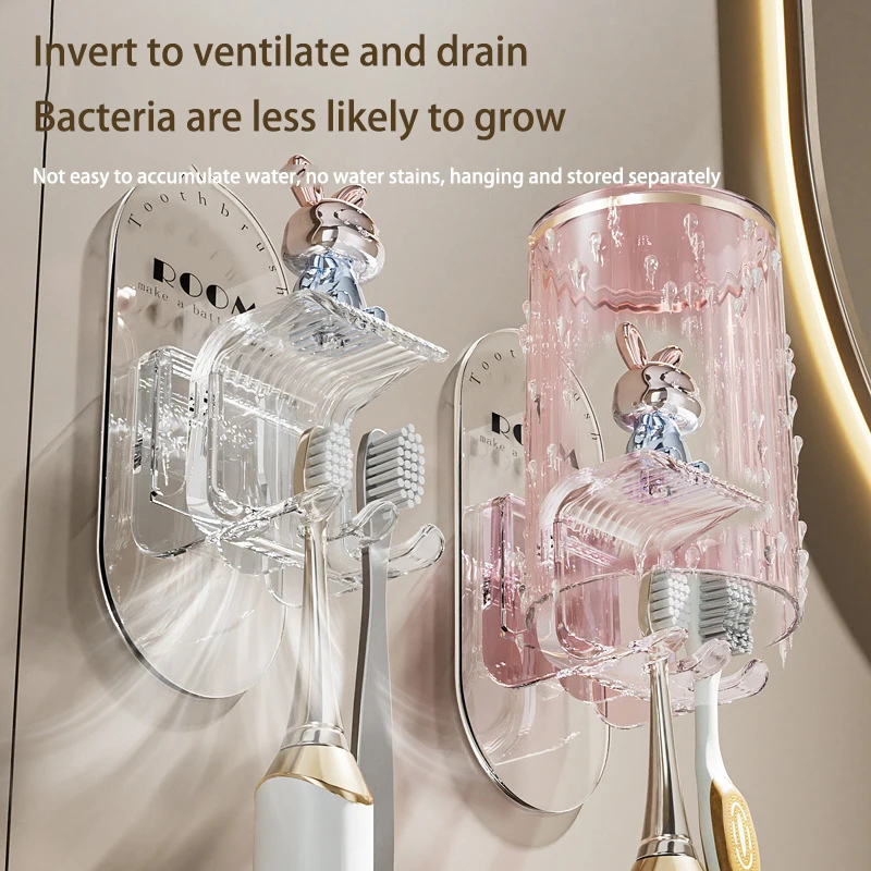 Cute Rabbit Wall-mounted Toothbrush Holder For Bathroom_voghion.com