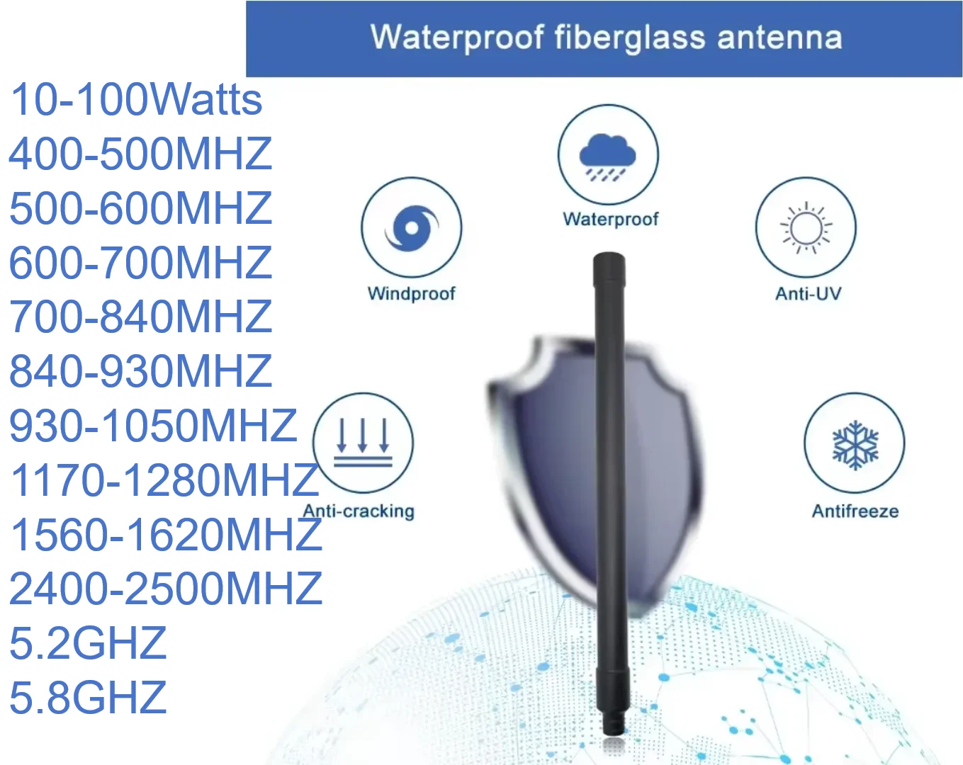 10-100Watts unit High gain 400-500M 500-600M 600-700M 700-840M 840-930M 930-1050M 1170-1280M 1560-1620M 2400-2500M 5.2G 5.8G