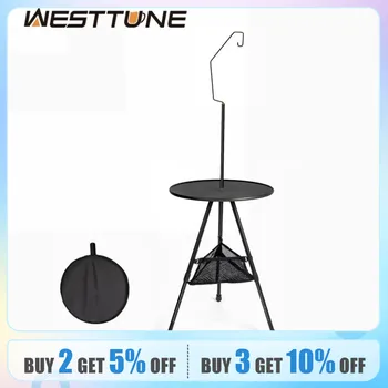 WESTTUNE 캠핑 라운드 테이블 라이트 스탠드, 초경량 휴대용 접이식 테이블, 조절 가능한 다리, 피크닉 실내 및 실외