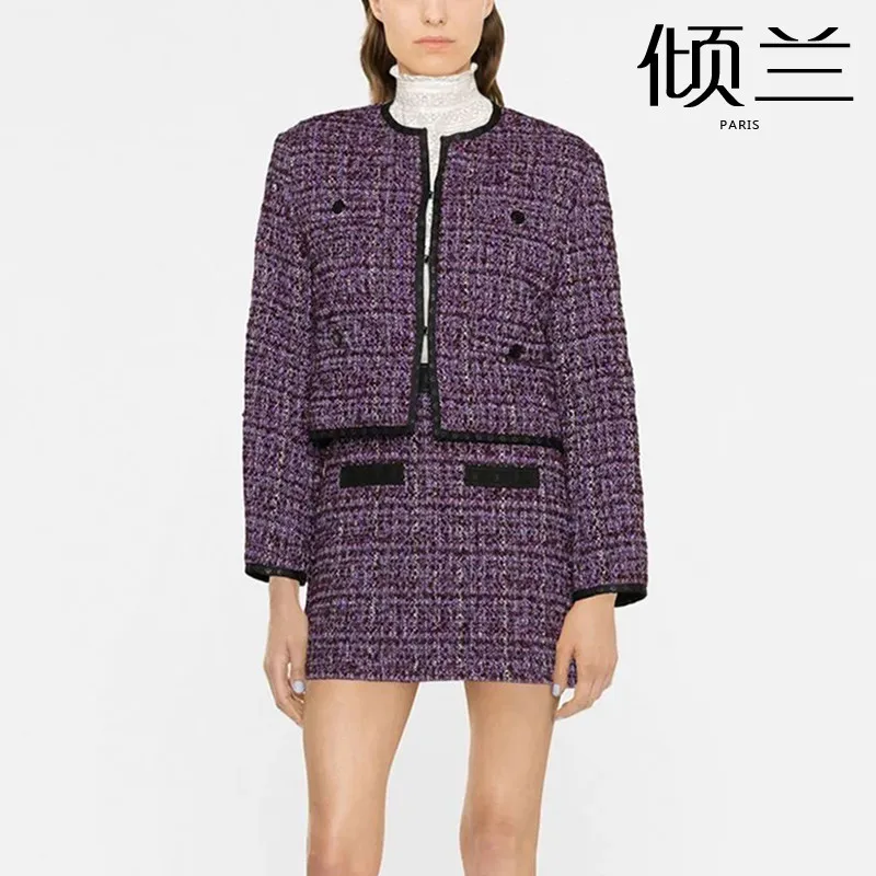 

PATADS French M Family Autumn and Winter New Women's Solid Edge Short Collarless Tweed Coat MFPVE00424