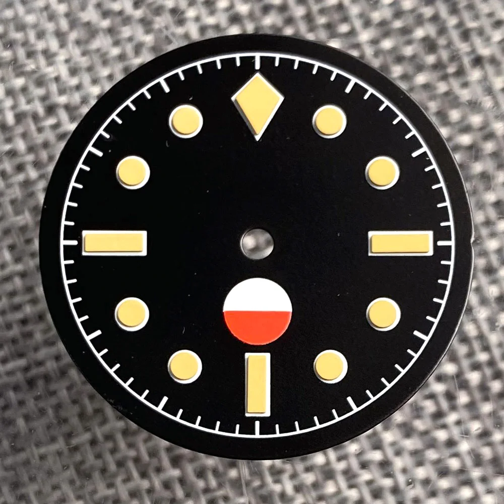 Vintage Black Sterile 29mm Watch Dial with Green Luminous Hands