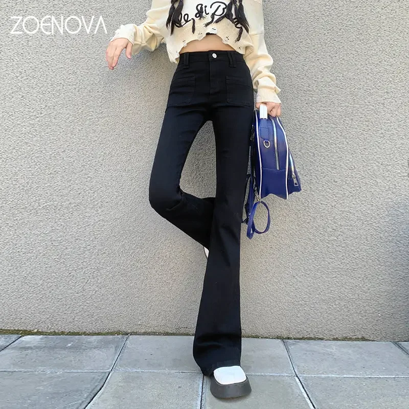 ZOENOVA 여성용 시크 플레어 팬츠, 빈티지 핫스위트, 헐렁한 와이드 레그, 캐주얼 데님, Y2k 의류, 블루, 하이 웨이스트 청바지, XS-XL, 봄 2023