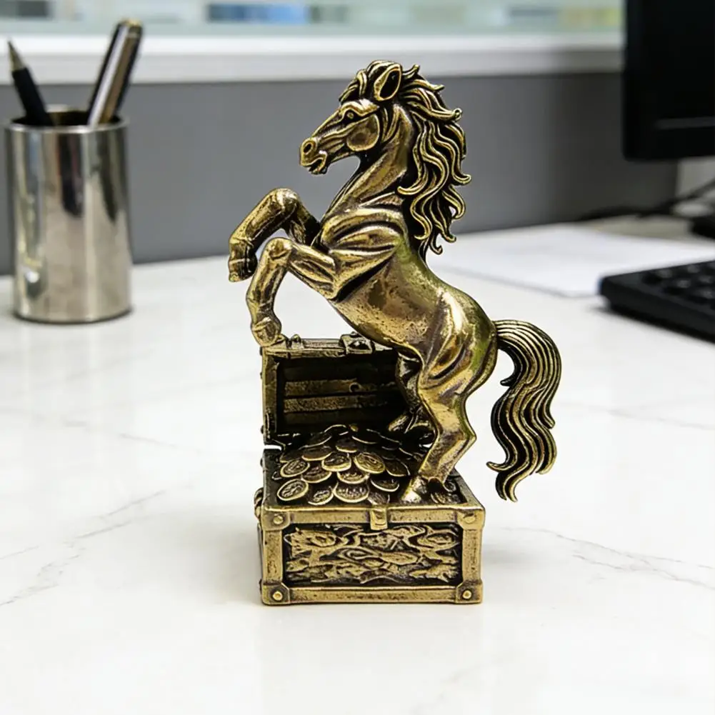 5cm Feng Shui Brass Horse Statue Horse Stepping On Coins Chinese New Year Tabletop Ornament Zodiac Lucky Horse Sculpture Box