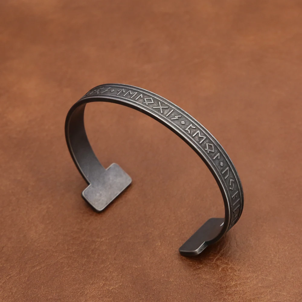 Bangle Bracelet Stainless Steel Bracelet Fashion Vintage Viking Rune Bracelet for Men Women Stainless Steel Nordic Odin Open Bracelets Simple Jewelry Gift