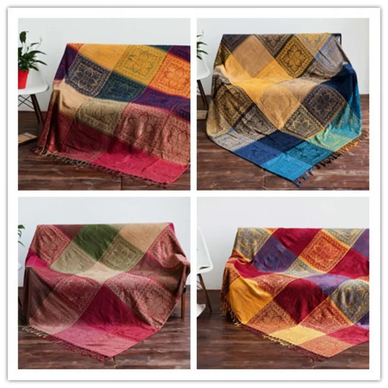 Inyahome Boho Throw Blanket Colorful Chenille Woven Bohemian Sofa Recliner Loveseat Furniture Cover Aztec Hippie Throws Blankets 3