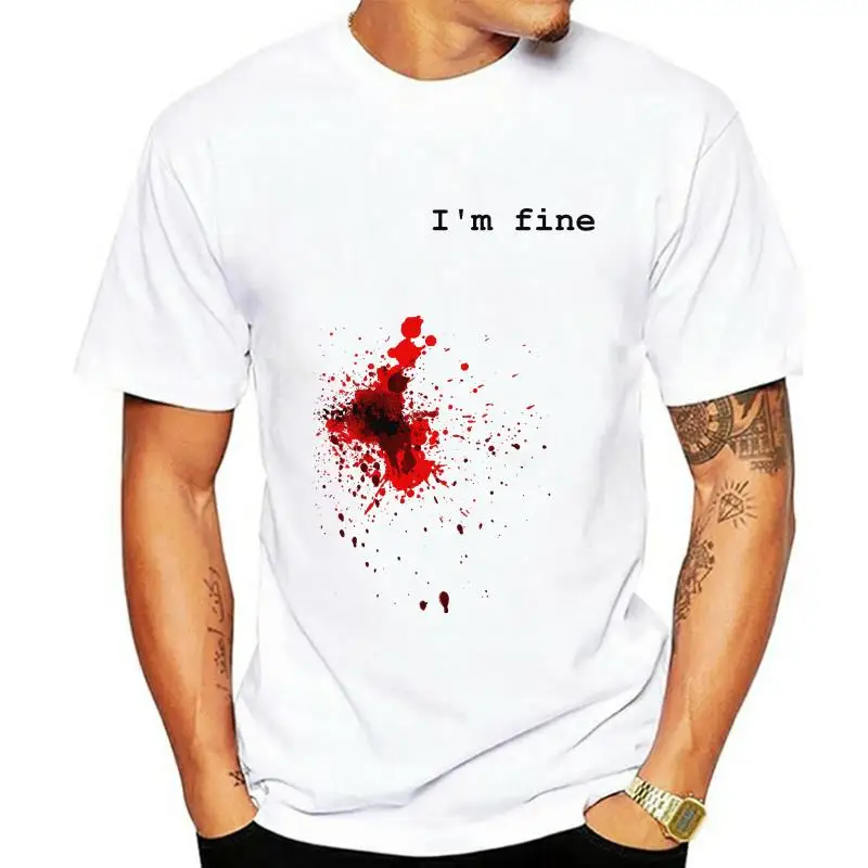

Im Fine футболка пятна крови брызг Хэллоуин ударная рана Мужчины Леди L326