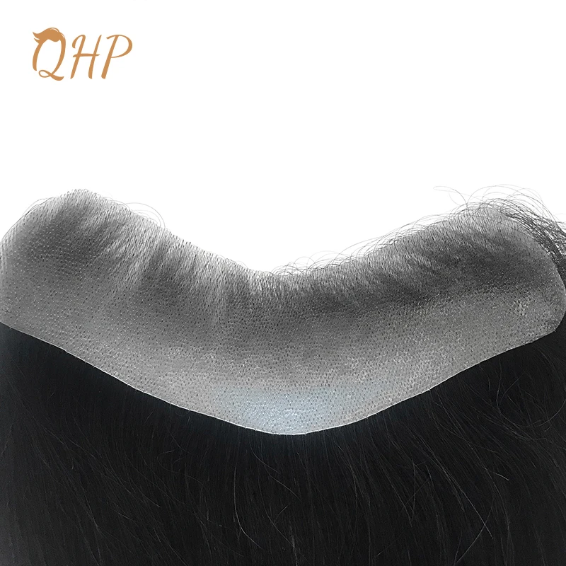 QHP Hair Toupee Men's Capillary Prosthesis Handmade Wig for Men PU Front Hairline Real Human Hair Hairpiece System 100% Density human hair toupee