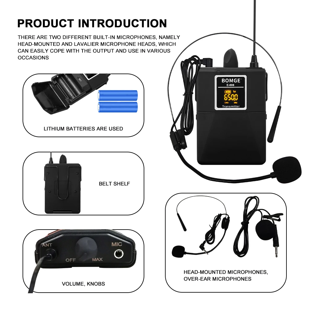 Wireless Lavalier Microphone With Headset Lavalier Beltpack Transmitter Receiver Collar Headset mic for audio mixer Recording