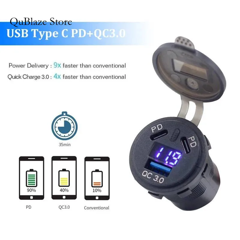 18W QC3.0 USB + 듀얼 45W PD USB-C 고속 충전기(켜기 끄기 스위치 포함)