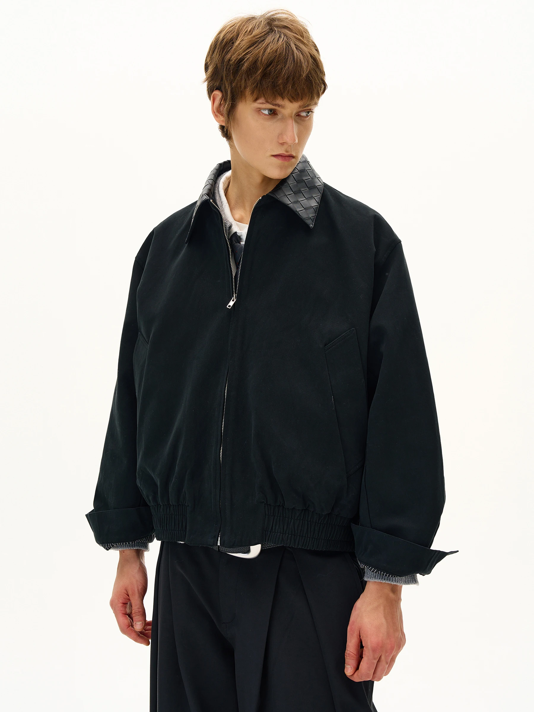 MADWITCH Barn Wind Rhombus Leather Collar Jaet ort Casual Sle Men's Loose Fit Design Cotton 00% American Sle