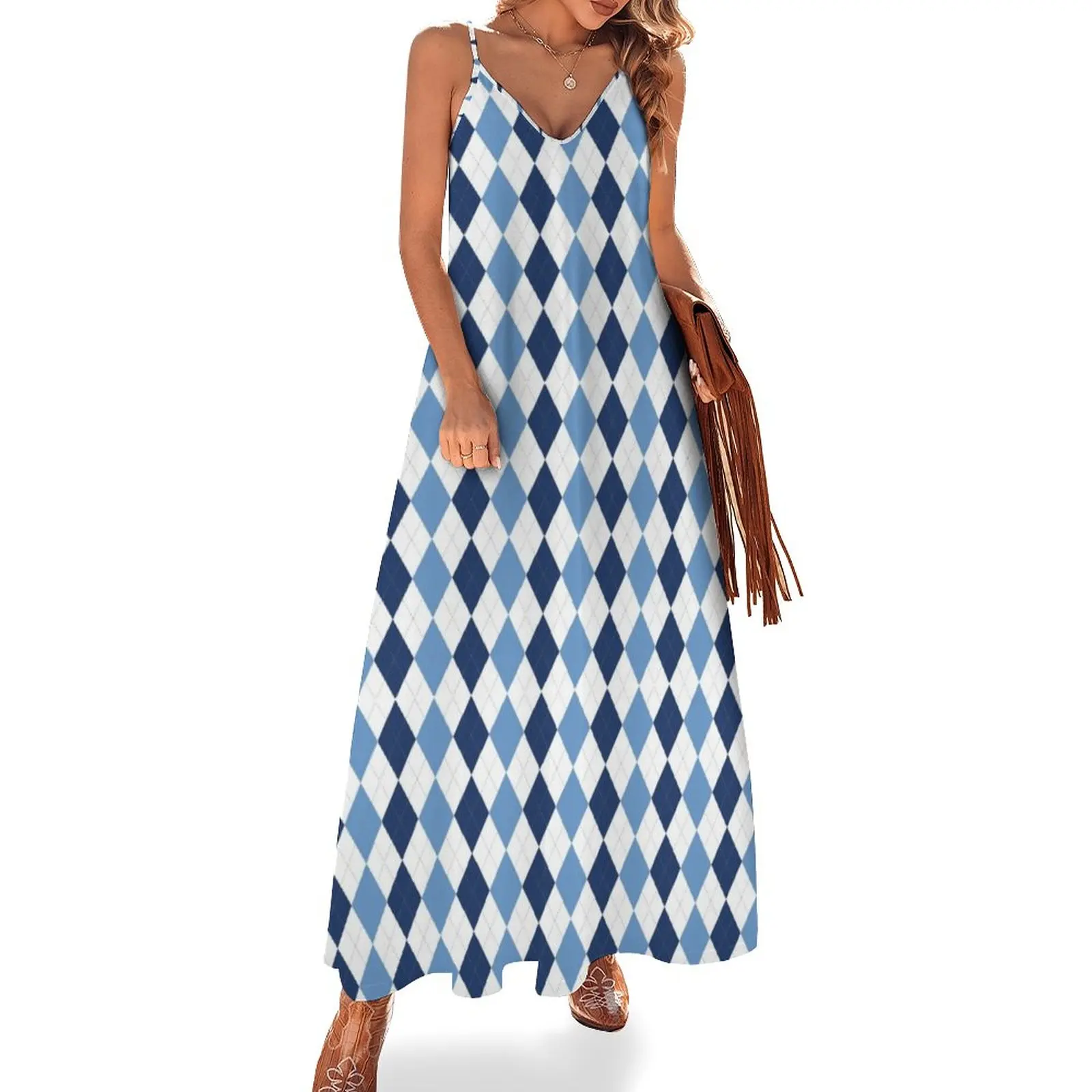 

Navy/Carolina Argyle Sleeveless Dress bandage dress beach dresses