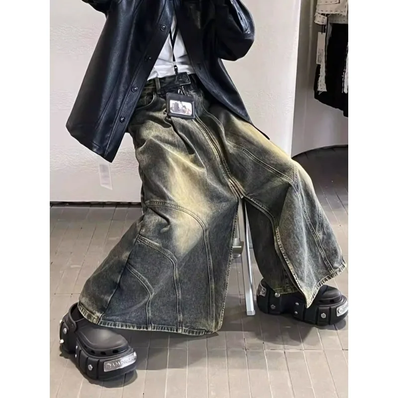 Hip Hop Dragged Jeans Washed and Old Spring and Fall New High Street Retro Wide Leg Skirt Pants Y2K Streetwear Baggy Jeans Women