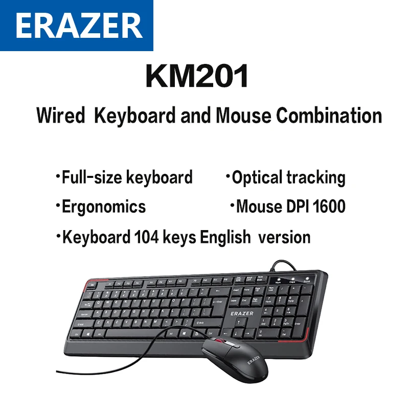 Erazer Km201 Wired Keyboard And Mouse Set Ergonomic Full-size_voghion.com