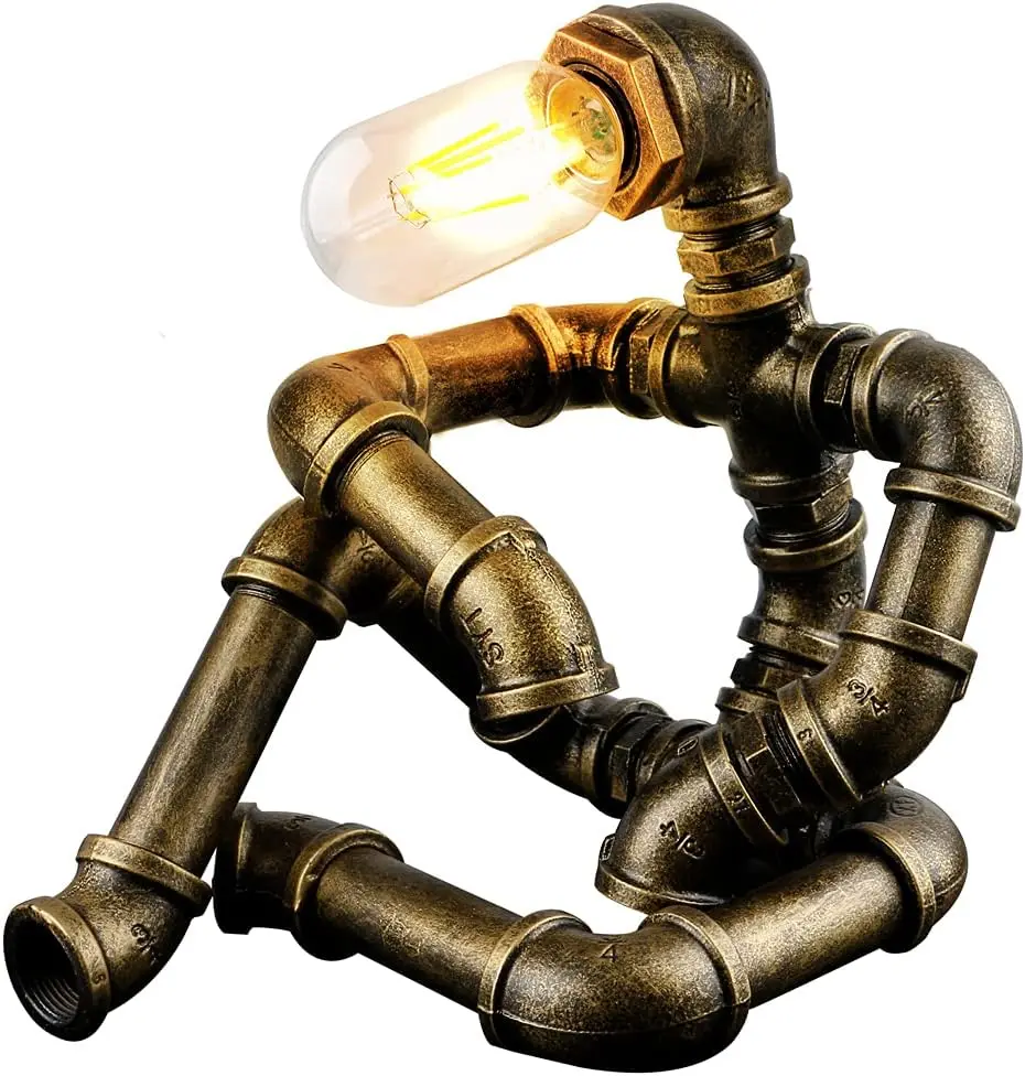 

, Creative Robot Style Desk Lamp Vintage Industrial Water Pipe Light for Bedside Table Nightstand Restaurant End table for bedr