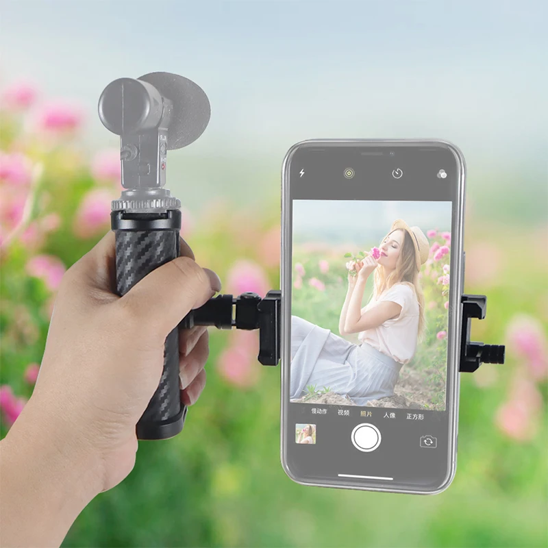 Handheld-Telefonst änder Smartphone-Halter Halterung 360 drehbarer Handgriff Aluminium für Selfie Vlog Videokamera Film Live-Filmemacher – Detail 13