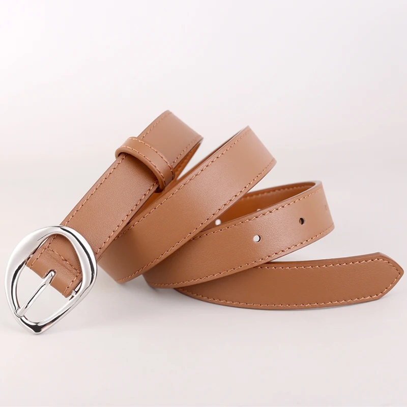 simple sliver buckle split leather belt for women 25mm