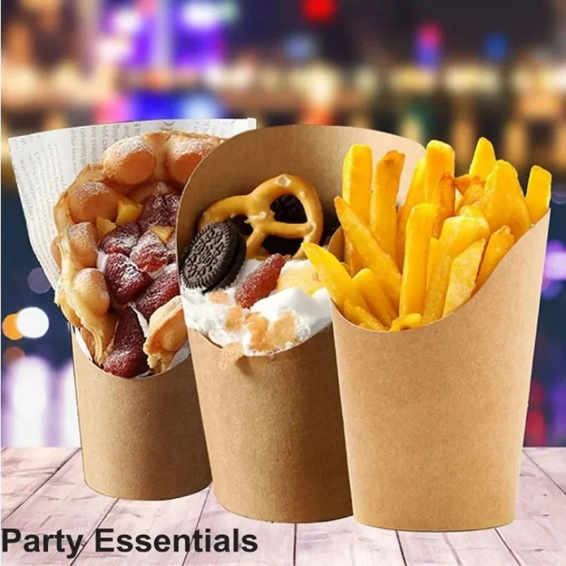 100PCS 감자 튀김 컵 일회용 크래프트 종이 컵 스낵 용기 Charcuterie 디저트 용품 베이킹 컵 테이크 아웃 파티