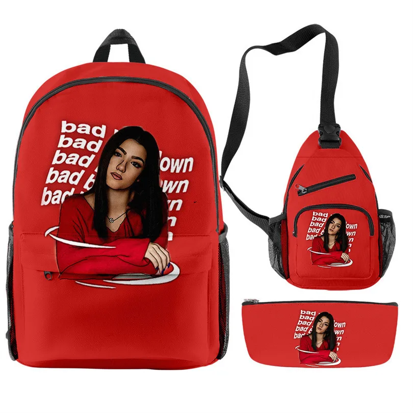 Classic Charli D'amelio Candy Color 3D Print 3pcs/Set pupil School Bags Trendy Travel Laptop Backpack Chest Bag Pencil Case