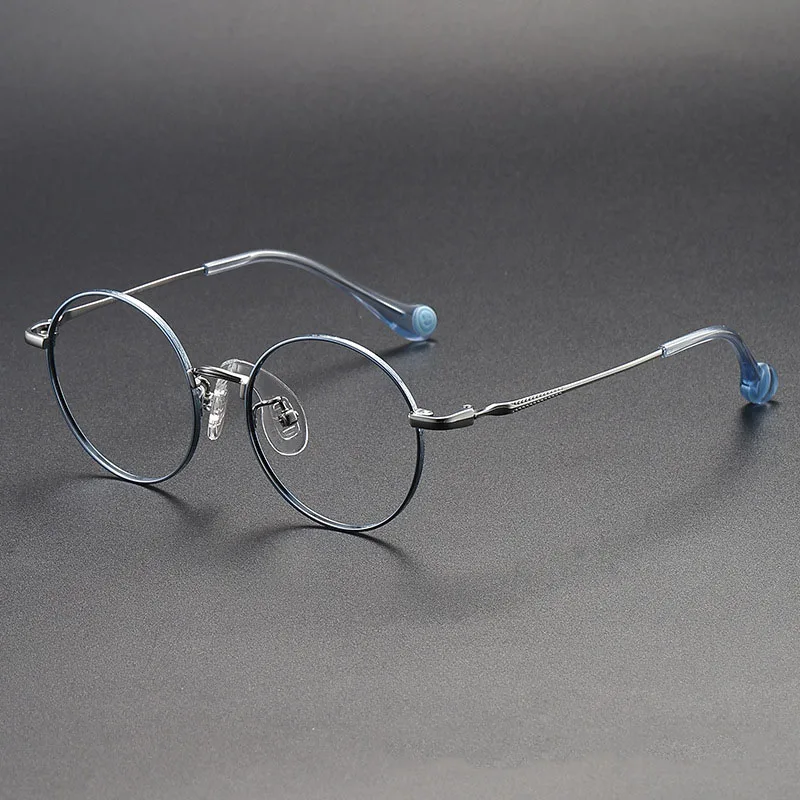 Kid's Ultra-Light Metal Spectacles Teenager Boy Girl Round Pure Titanium Glasses Frame Can Customize Anti- Blue Myopia Lenses