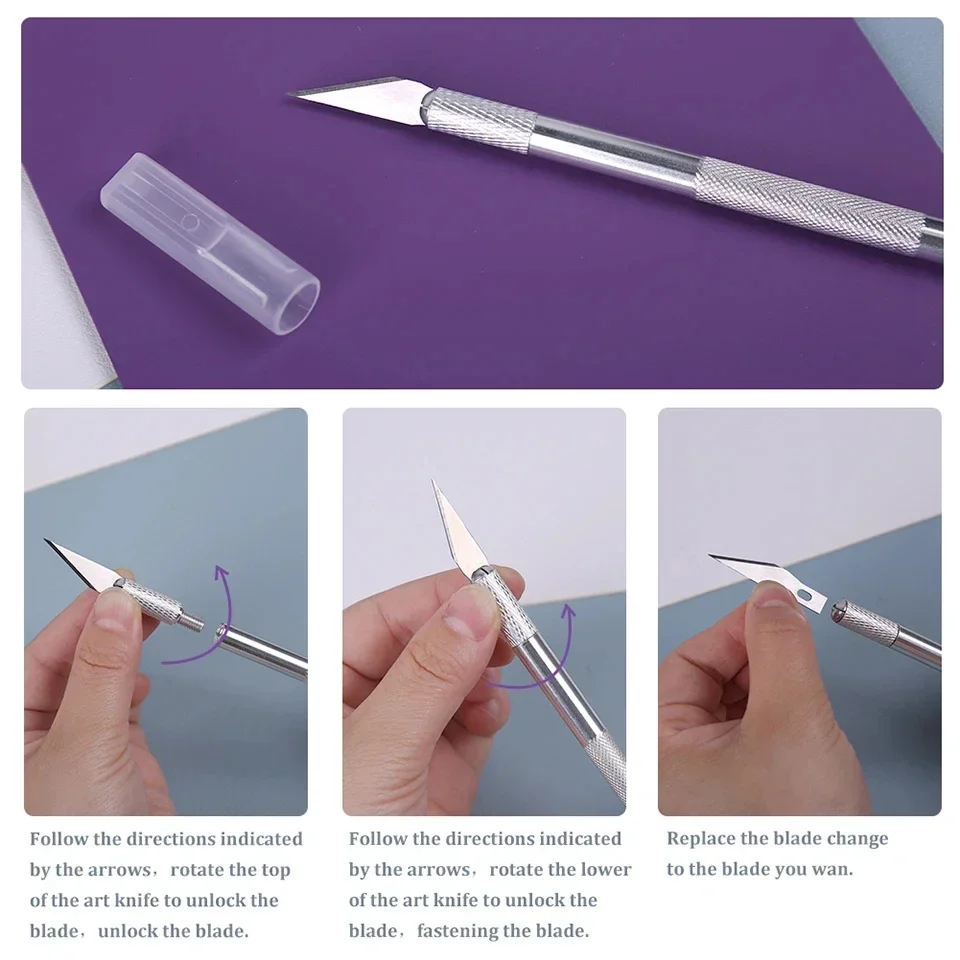 Metal Handle Craft Carving Sculpture Cutter with 10pcs Blade Fniiva Engraving Paper Non-Slip Knife DIY Repair Hand Leather Tools