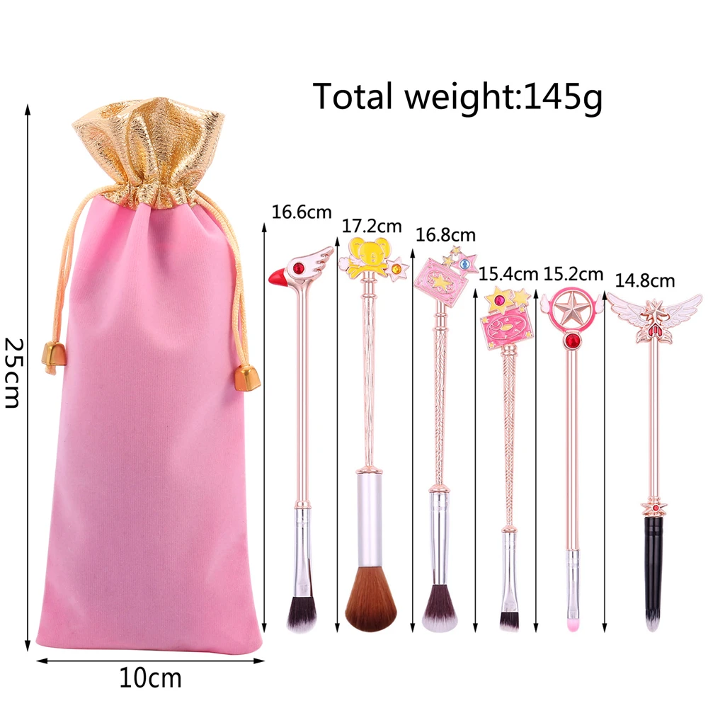 Description Picture 3 of item6pcs Anime Card Captor Sakura Makeup Brush Set Metal Handle Soft Fluffy Cosmetics Powder Brush Pink Eyeshadow Eyebrow Brush