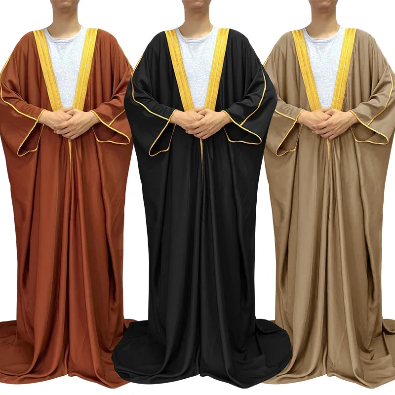 

New Saudi Arabic Men Bisht Robe Modest Kaftan Muslim Prayer Islamic Caftan Dress Dubai Jubba Thobe Abaya Turkey Caftan Eid Thoub