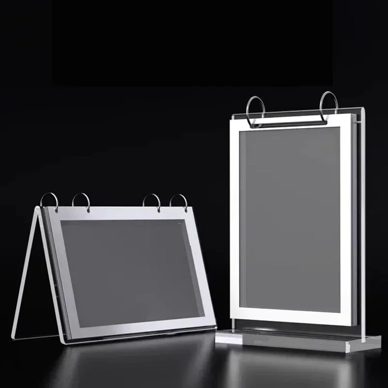 Turning Stand Page Promotion Advertising Sign Two-sided Tabletop Type Loose-leaf Transparent Display Vertical Acrylic Menu