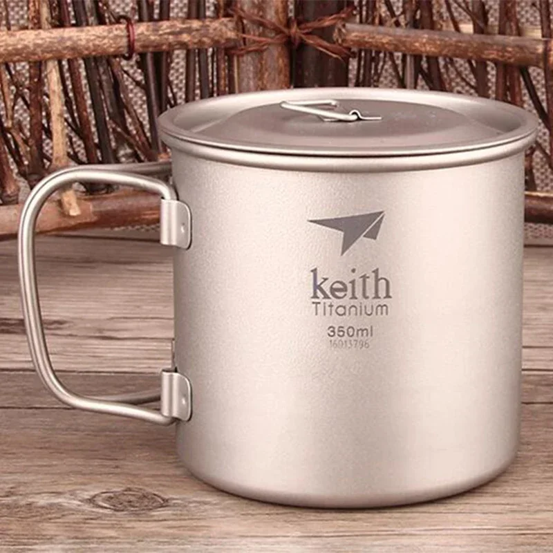 

Кружка Keith Cup 350 мл из чистого титана для кемпинга, путешествий, посуда для напитков, уличная кружка для кемпинга, пикника, походов, кружка с одной стенкой и складной ручкой