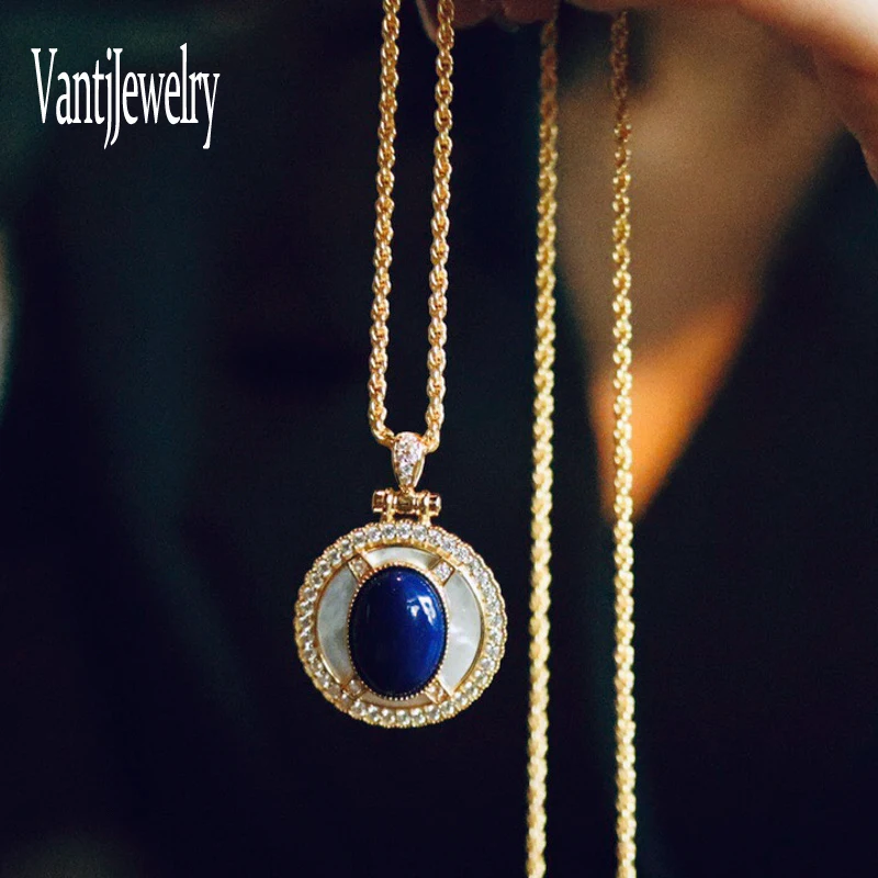 

New Natural Lapis Pendant Sterling 925 Silver 18K Yellow Gold Plated for Women Wedding Birthday Party Trendy Jewelry Gift